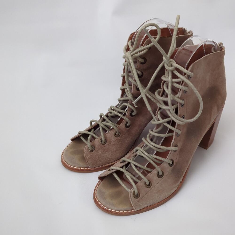 Jeffrey Campbell Cors Lace-Up Ankle Boot Womens Heels Brown‎ Suede 9 Booties - Picture 5 of 14